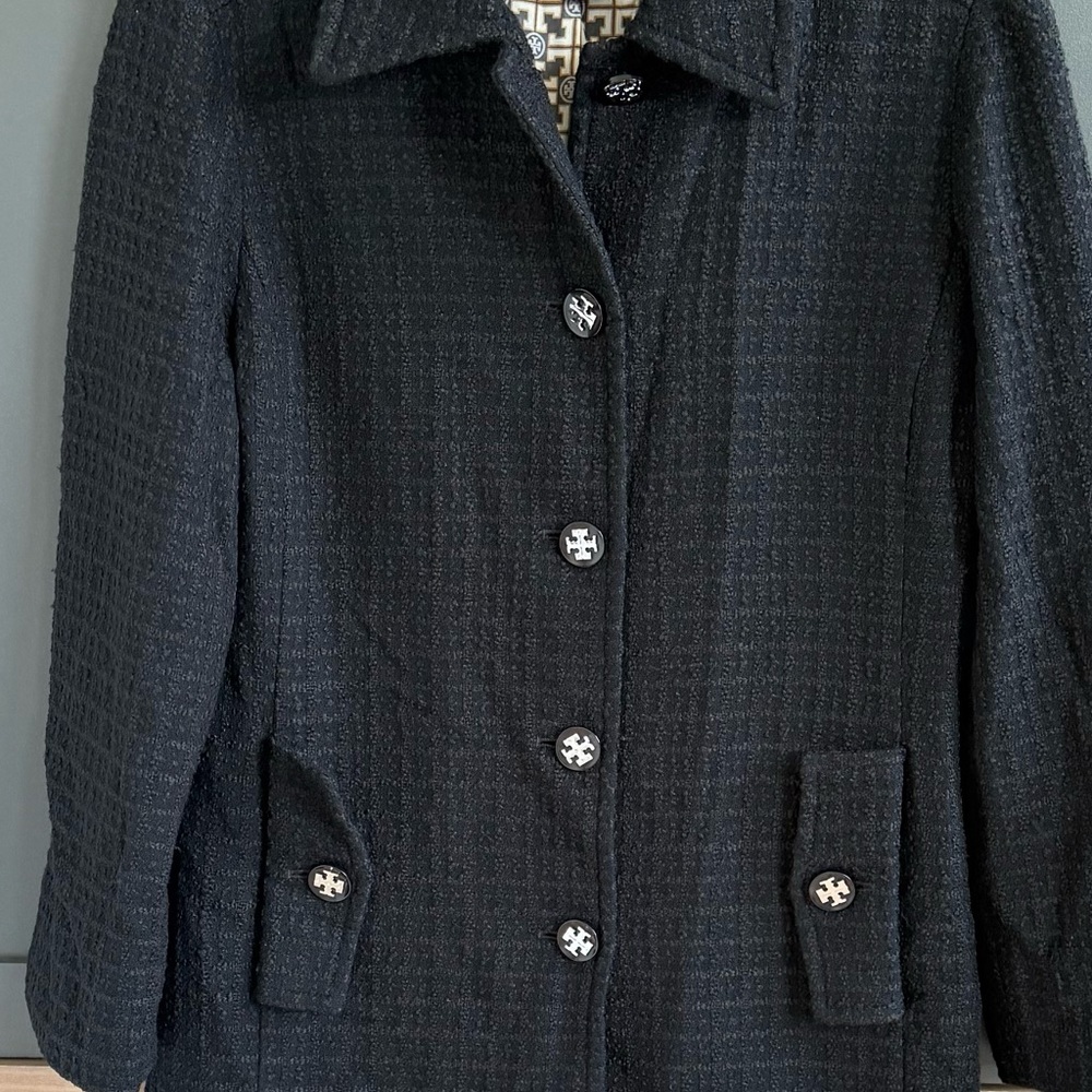 Tory Burch Black Textured Wool Coat with Logo Buttons • 8 - Picture 6 of 12